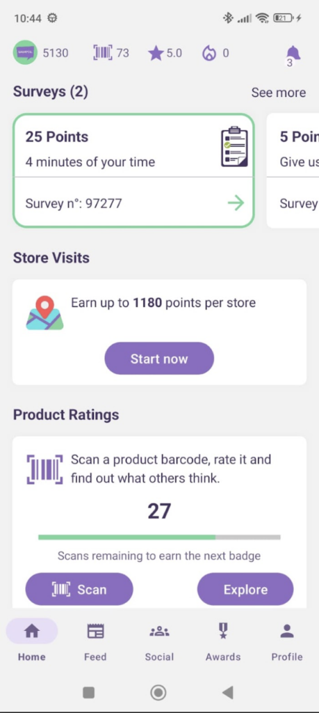 SagaPoll app screen - initial surveys